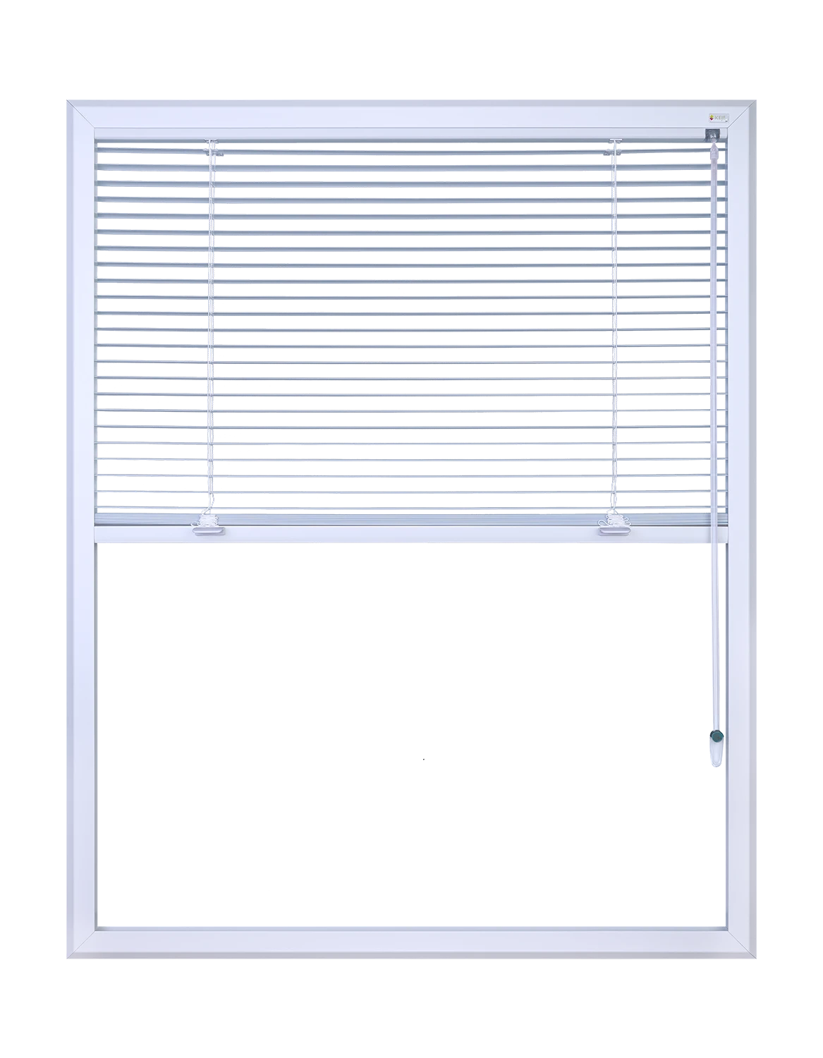 Latende half geopend met open jaloezie